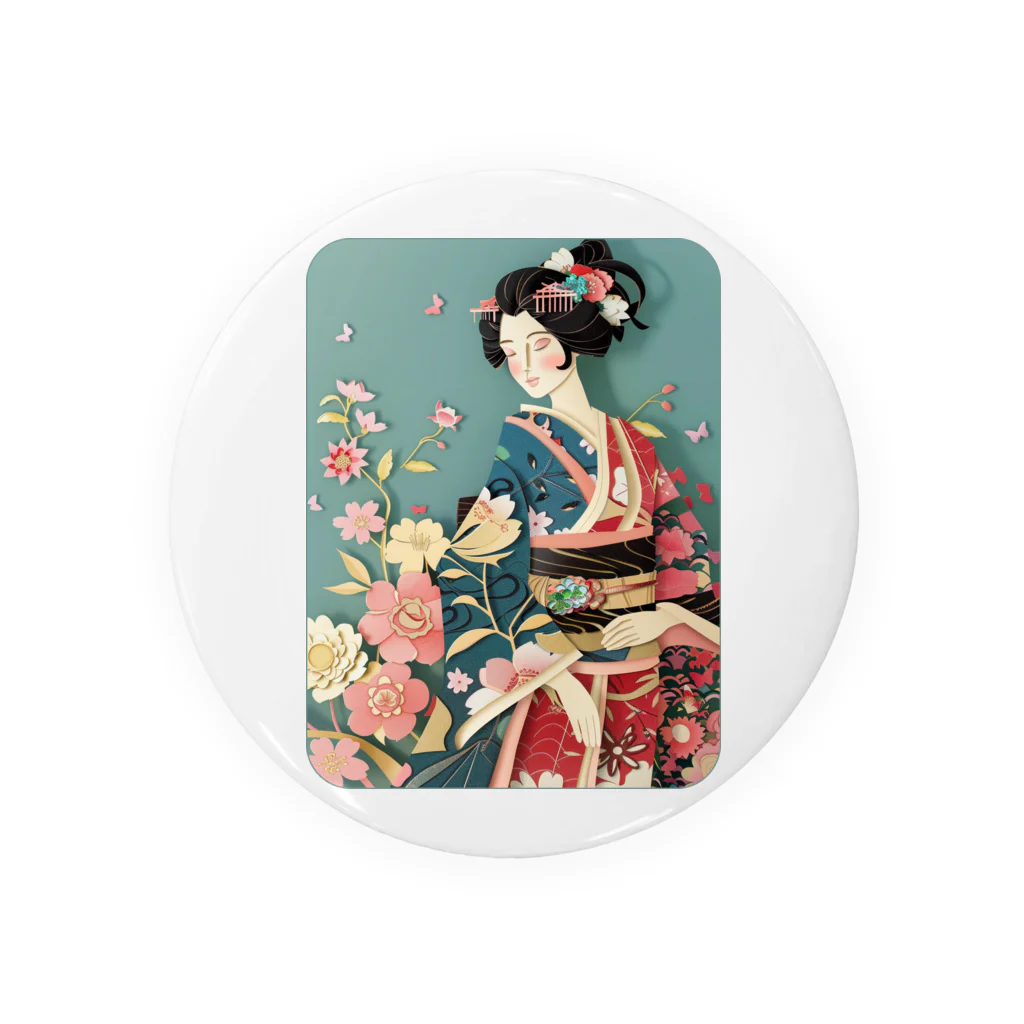 MistyStarkの着物女性の切り絵アート　―　Kimono woman paper-cutting art　ー Tin Badge