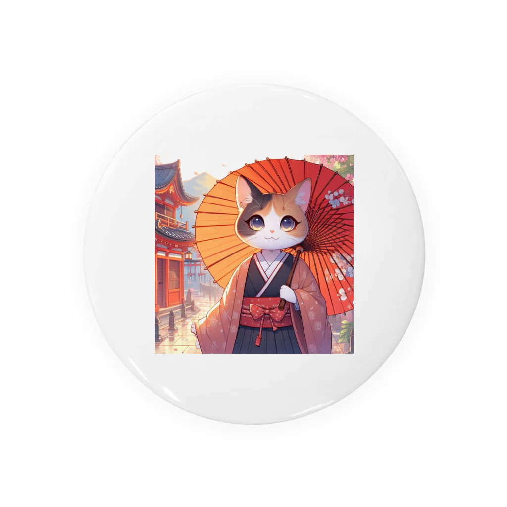 oz-chanの傘をさしている猫_アニメ風2 Tin Badge