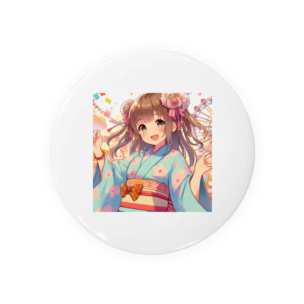 yukatagirlsの元気いっぱいの浴衣姿の女子高生 Tin Badge