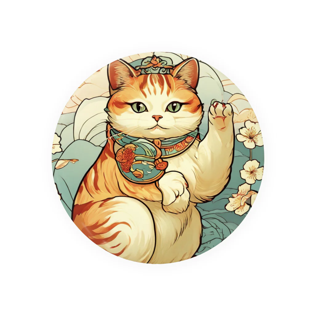 ゆまちゃんの開運雑貨屋さんのお客様を招く左手招き猫ミュシャ風 Tin Badge