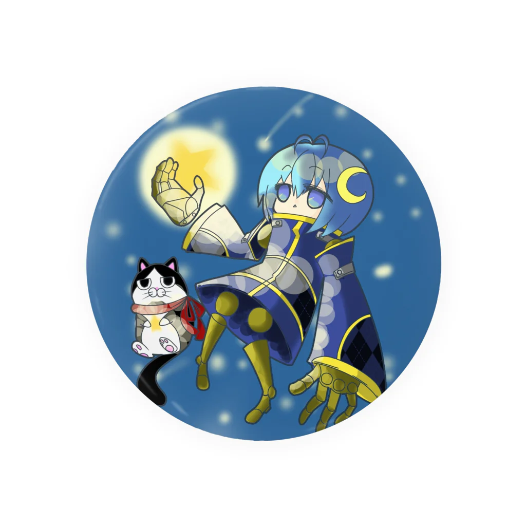 Kuloの夜の少女とねこ Tin Badge