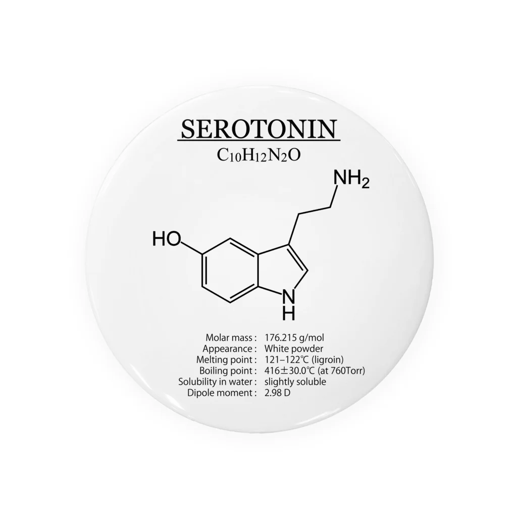 アタマスタイルのセロトニン(精神安定・感情コントロール)：化学：化学構造・分子式 Tin Badge