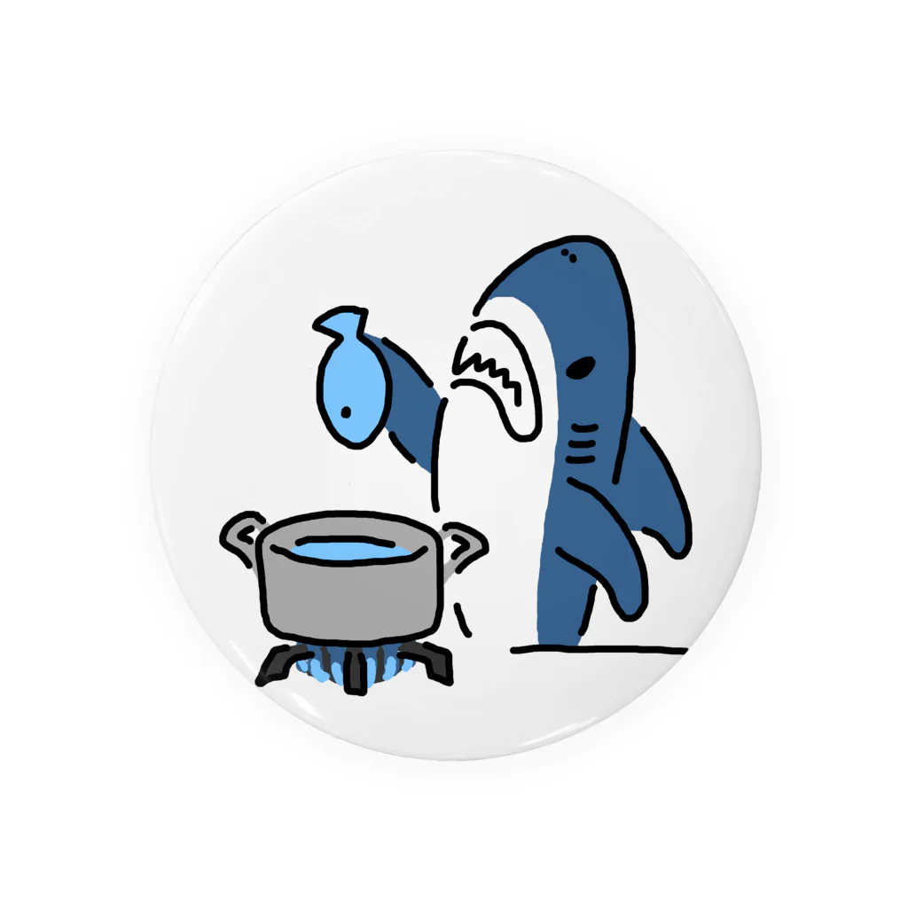 サメ わりとおもいの魚を茹でるサメ 缶バッジ