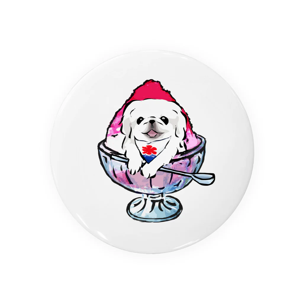 犬グッズの店しえるぶるーのかき氷ワンちゃん　氷イチゴ　ペキニーズ　ホワイト Tin Badge