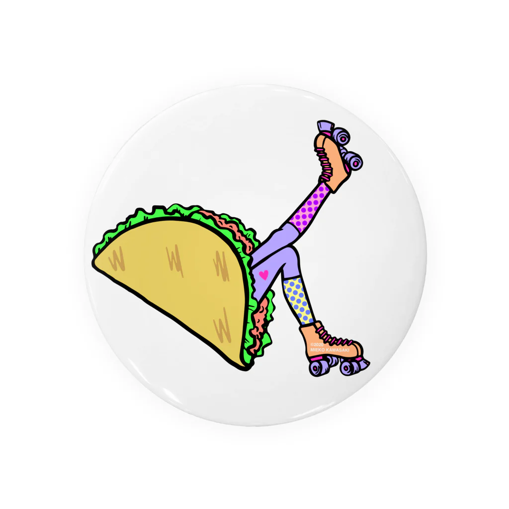 Mieko_Kawasakiのタコス　ローラースケート　ガール  TACOS ROLLER GIRL DOT 水玉　ドット　Tacos Rollerskate Rainbow Tin Badge