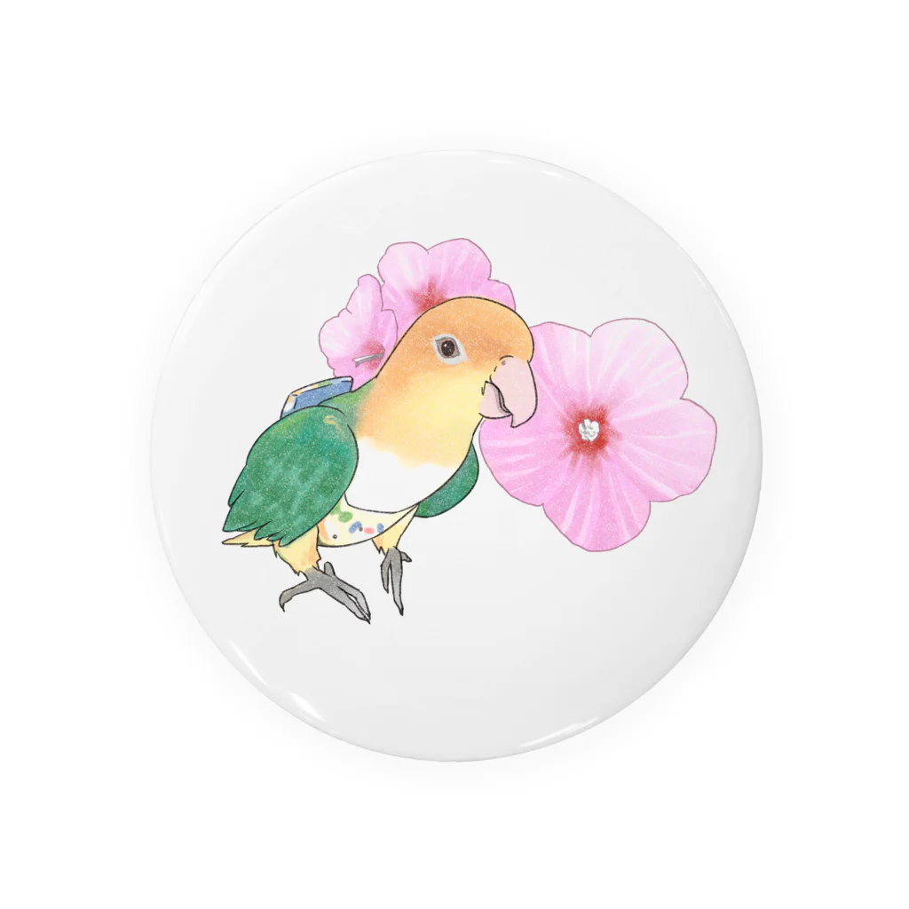 まめるりはことりのお花とシロハラインコちゃん【まめるりはことり】 Tin Badge