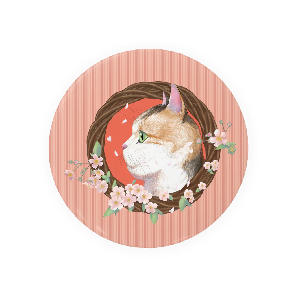 野田　尚花の桜と三毛猫  Tin Badge