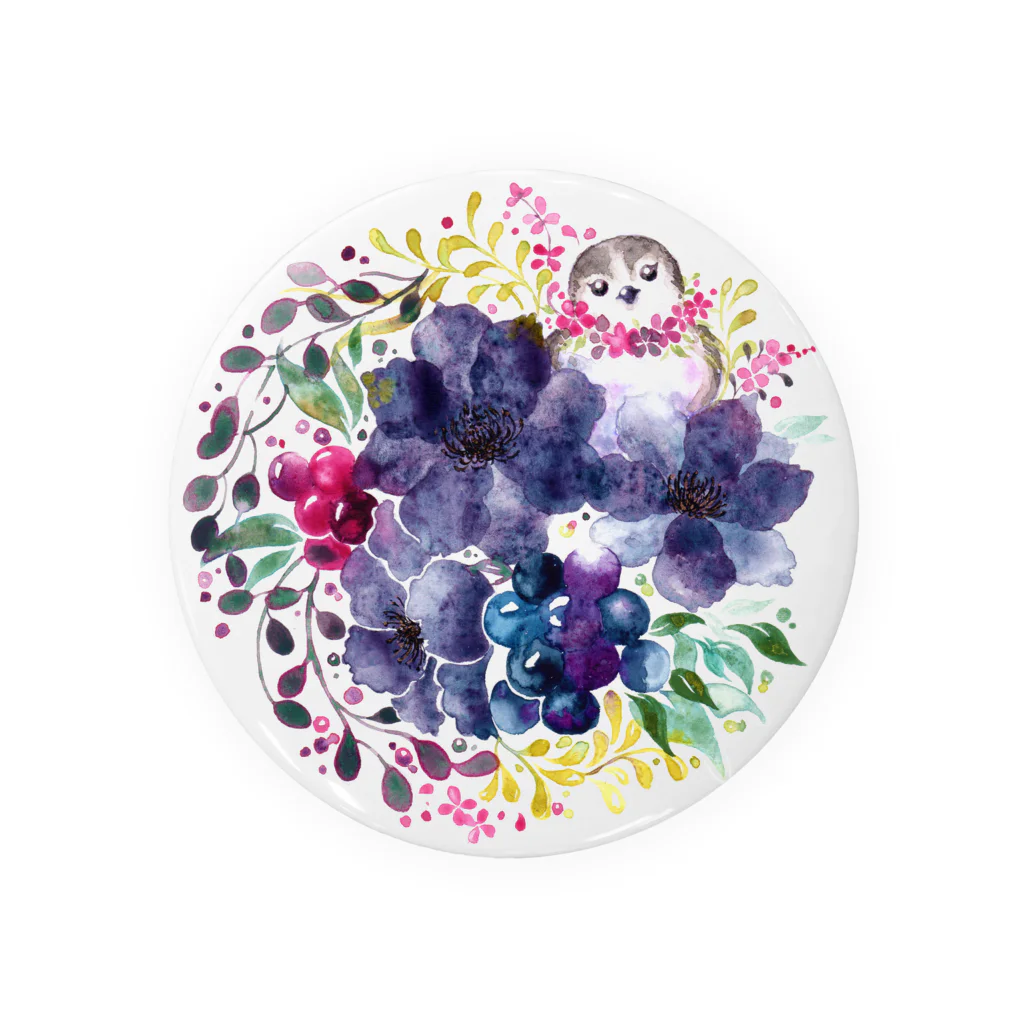 よろずお絵描き mamimuu❁の水彩お花と小鳥 Tin Badge