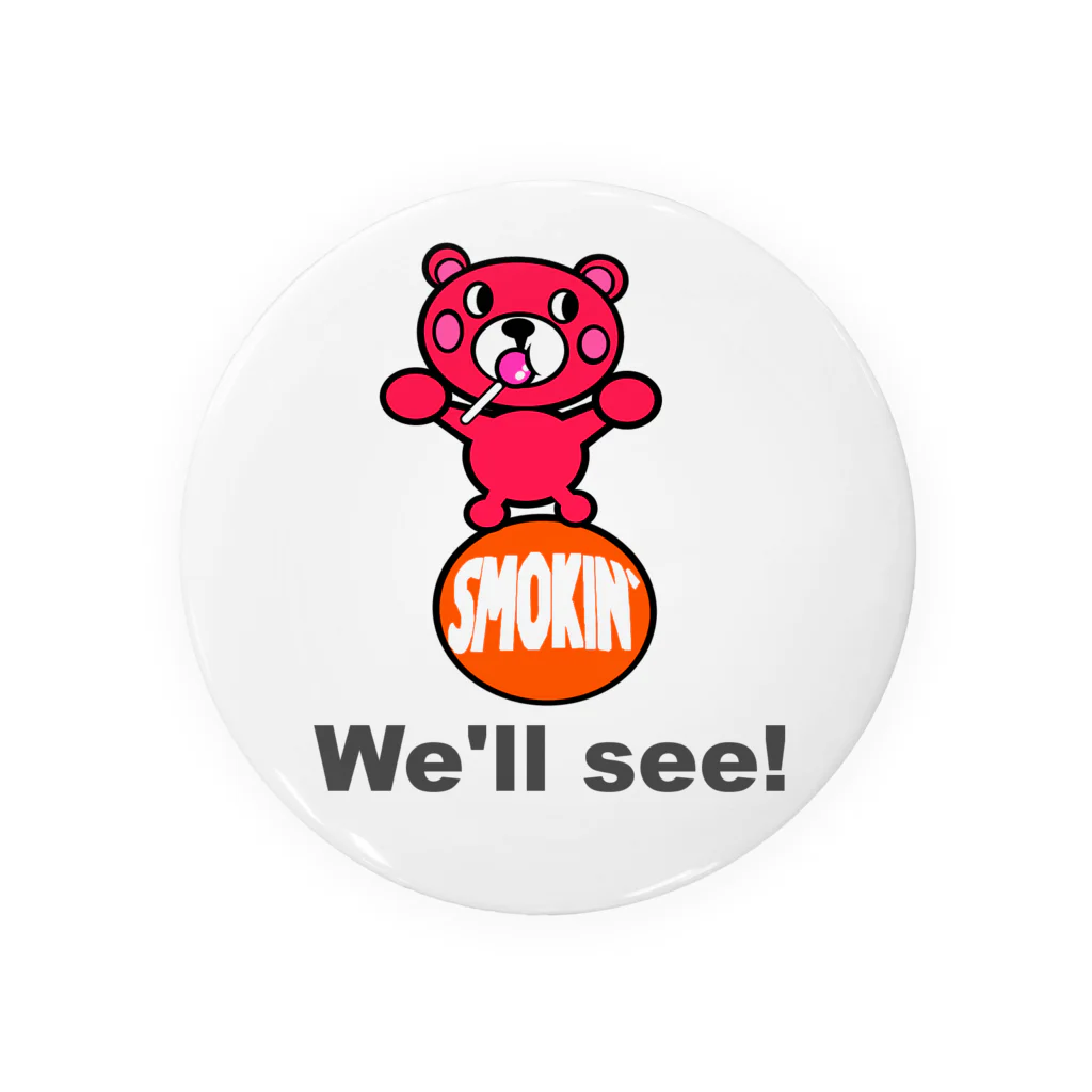 オリジナルデザインTシャツ　SMOKIN'の玉のりモクモックマ  飴ちゃんフェイス ピンク 缶バッジ