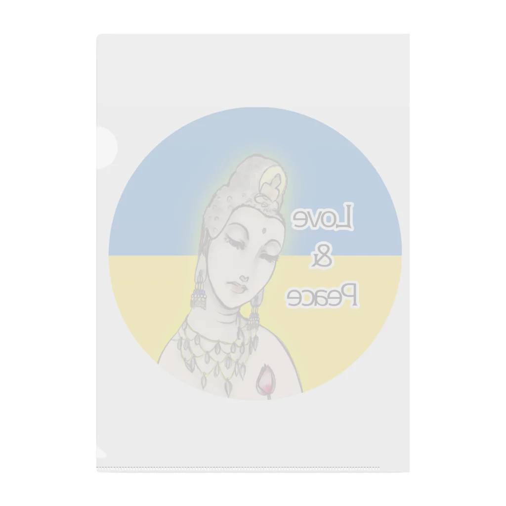諭苑のSUZURI店のLove＆Peace観世音菩薩ウクライナ国旗背景 Clear File Folder