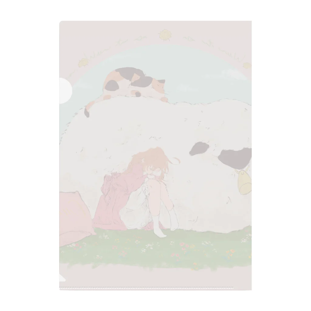内海　憂　女の子と優しい動物さん達の癒しの羊さんと女の子 Clear File Folder