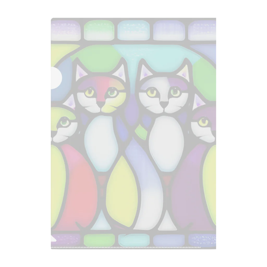 縞模様の4匹の猫B　ステンドグラス風 クリアファイル