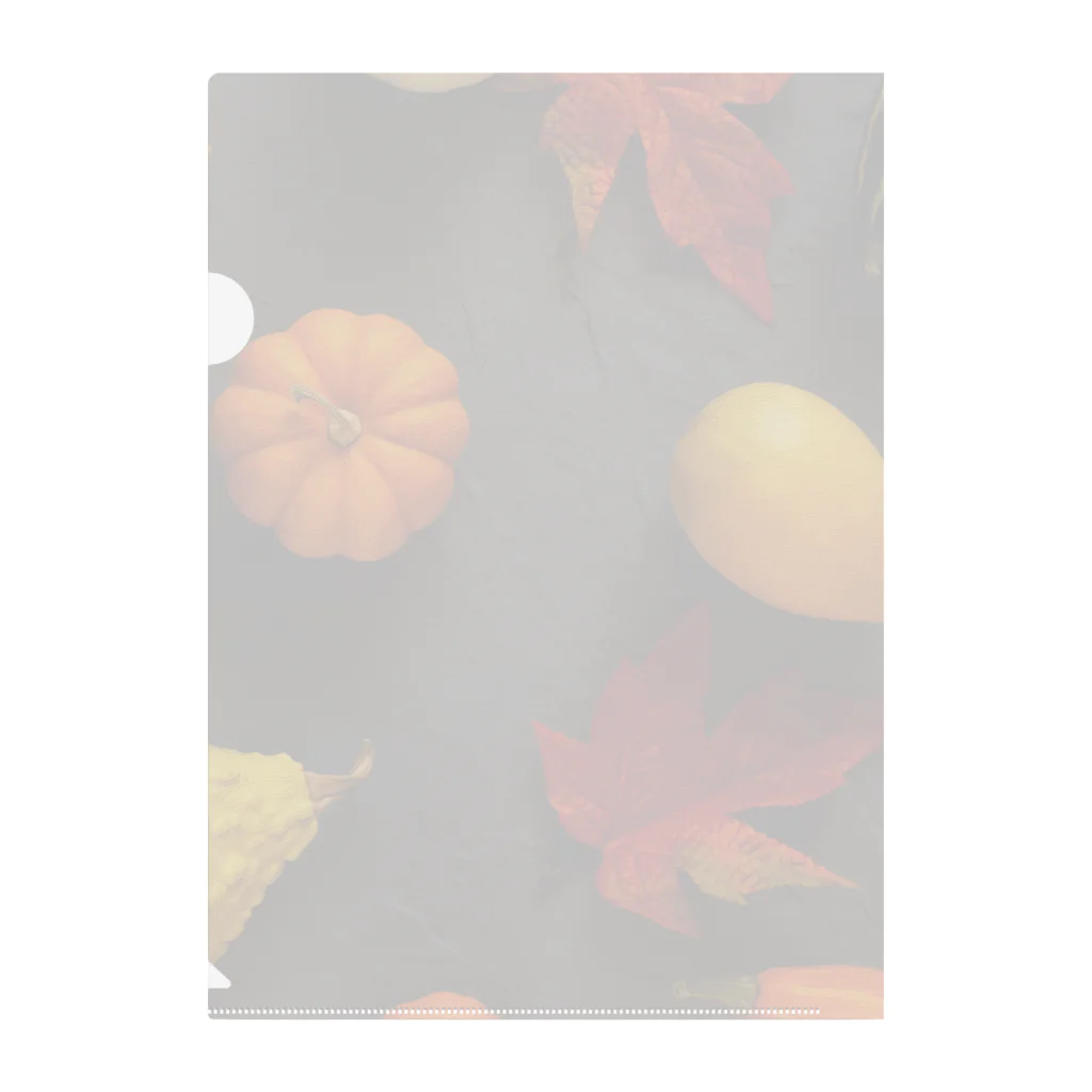 kana design productsの秋やハロウィンの活動に最適　黒背景が際立つ漆喰ボードにパンプキンと落ち葉が施されたデザイン　油絵調 Clear File Folder