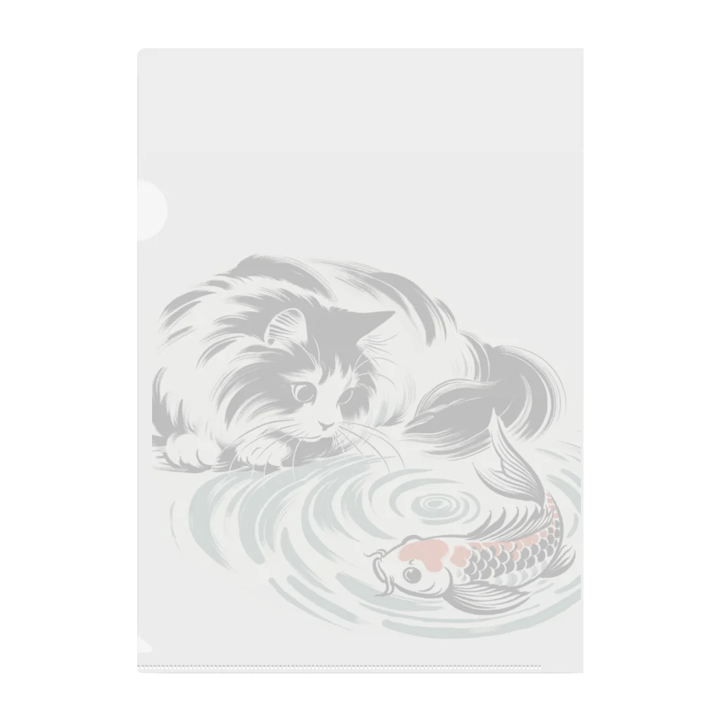 MakotOの猫と鯉（水墨画風） Clear File Folder