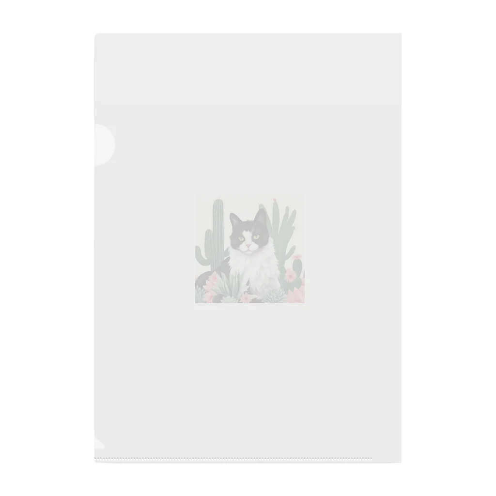 capcat1919のハチワレ白黒猫とサボテン Clear File Folder