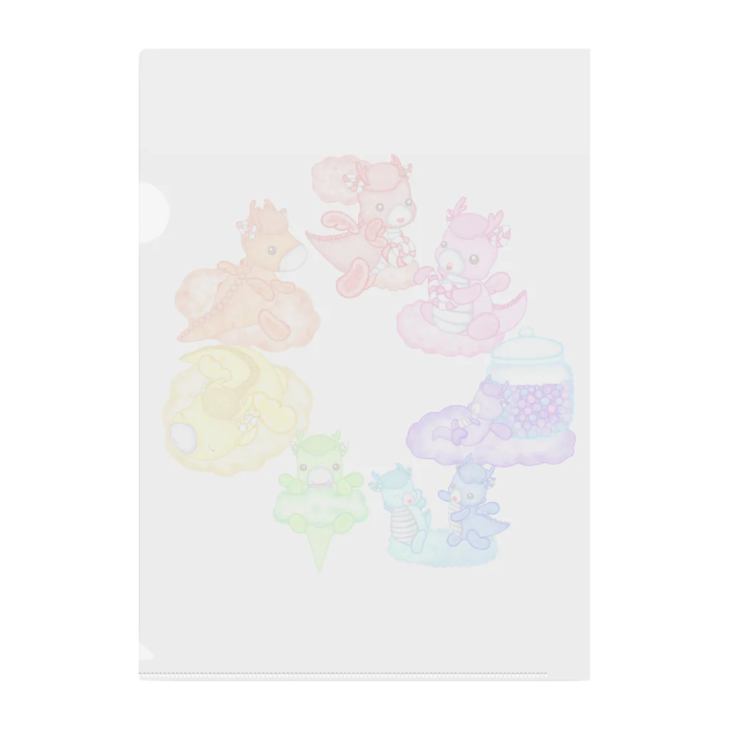 satoayaのアニマルカフェのキャンディードラゴン　虹色 Clear File Folder