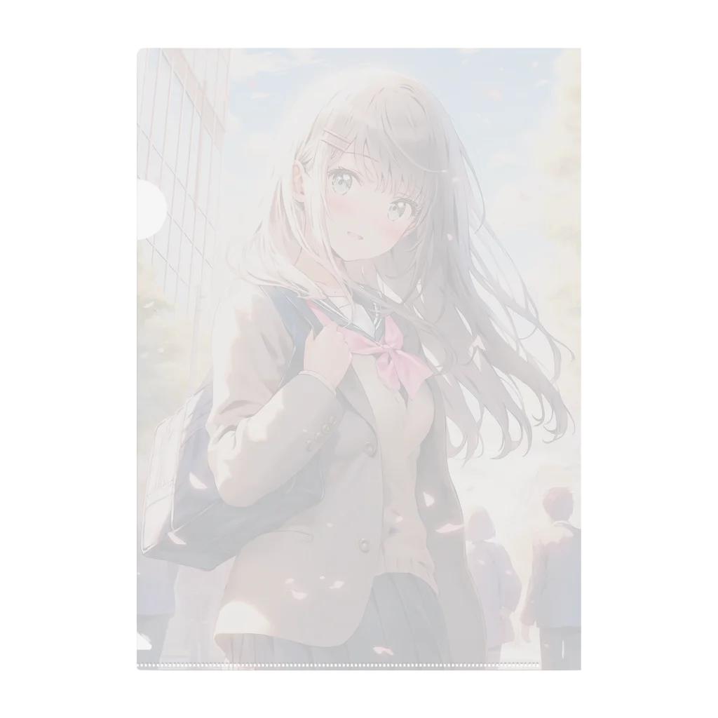 シロクマペンギンのブレザーセーラー服ミックス制服の女の子 Clear File Folder