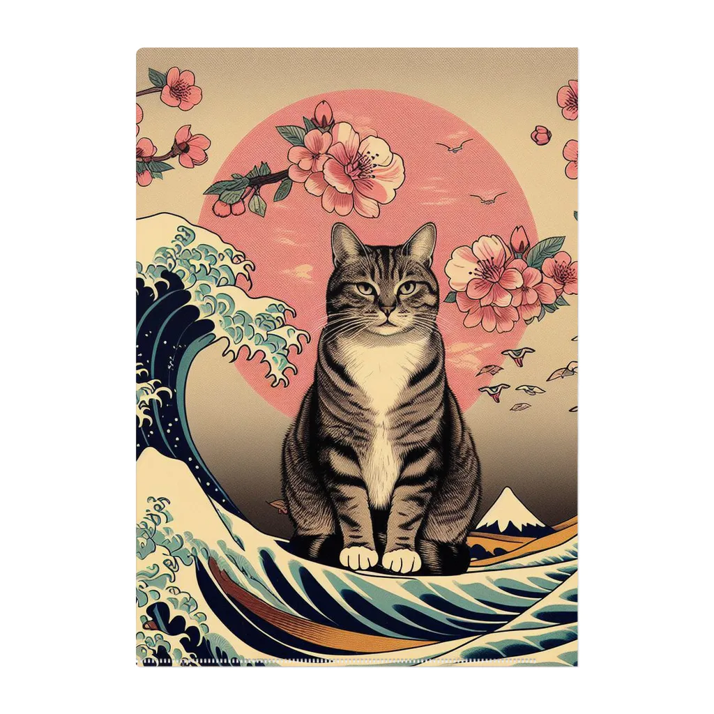 ParadigmStar　パラダイムスターの浮世絵猫　波桜 クリアファイル