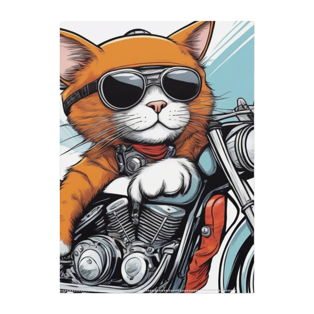 ryusky_333のサングラスをかけて、バイクを楽しんでいる猫 Clear File Folder