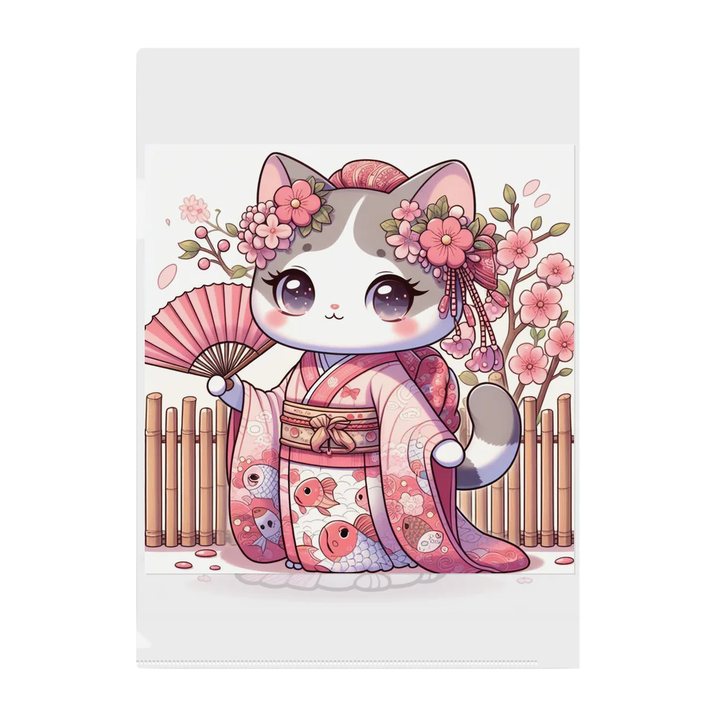 猫好き Japanの振り袖ねこ Clear File Folder