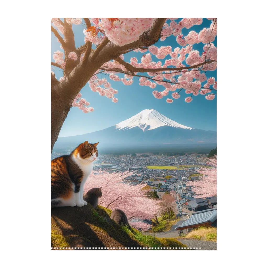 猫好き Japanの富士山と猫 Clear File Folder