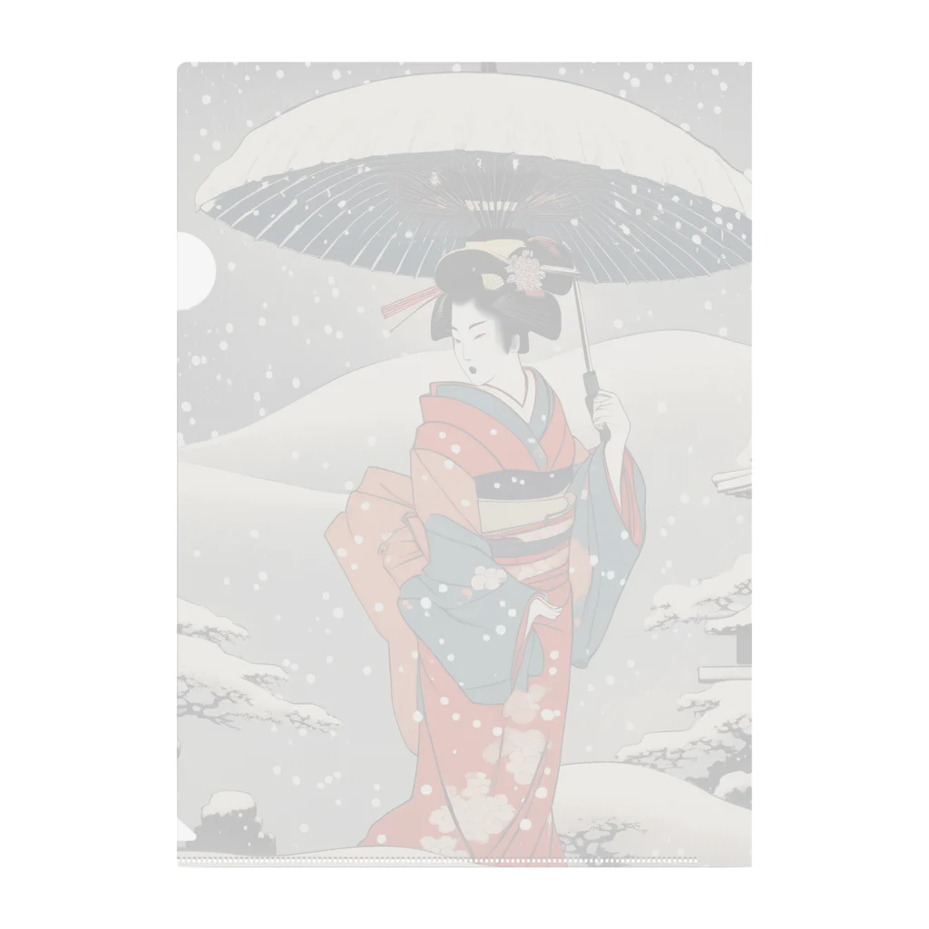 日本の風景 COOL JAPANの日本の風景、雪降る中を歩く舞妓さん　Japanese senery：Maiko in the snow クリアファイル