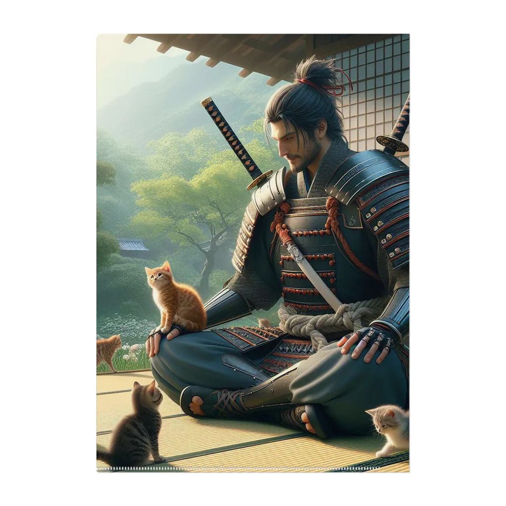 猫好き Japanの猫好きな武士 Clear File Folder