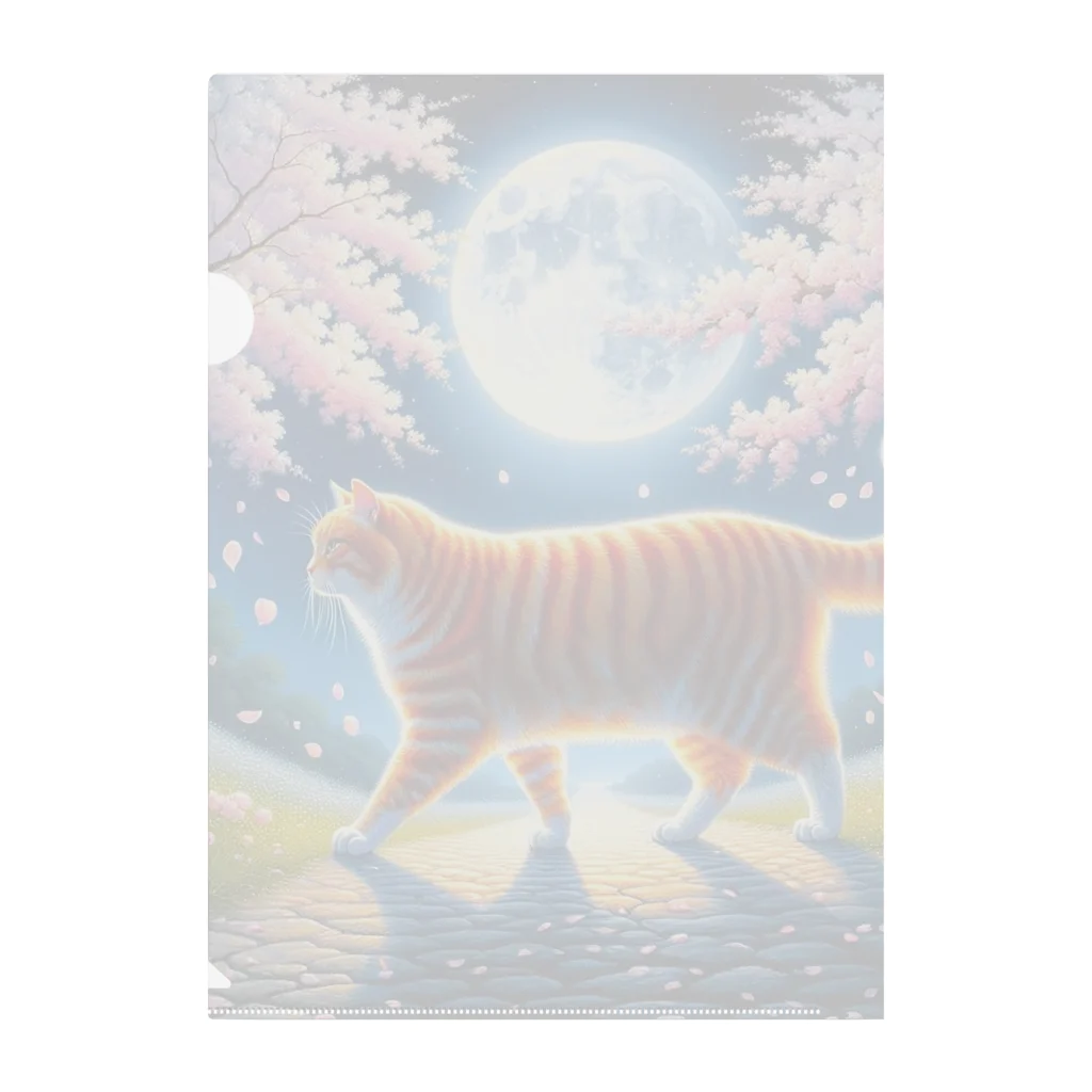 kyonyの月夜の桜と虎猫 クリアファイル