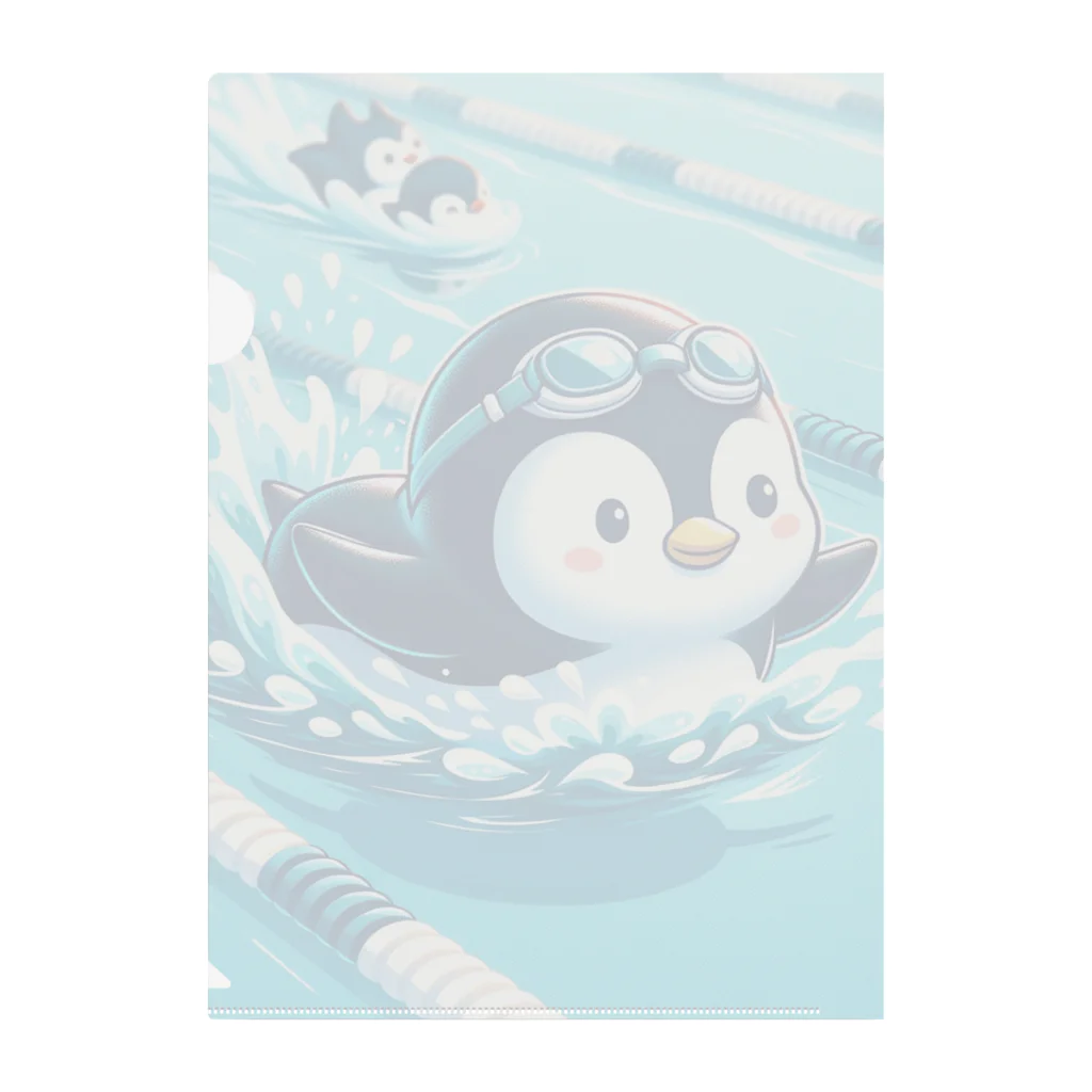 動物大好きの泳ぐペンギン クリアファイル