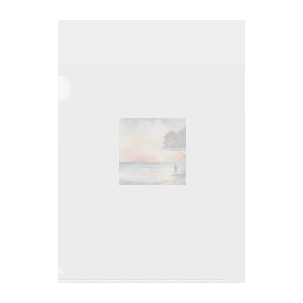 古賀新太郎の夕日に染まる海を背 Clear File Folder