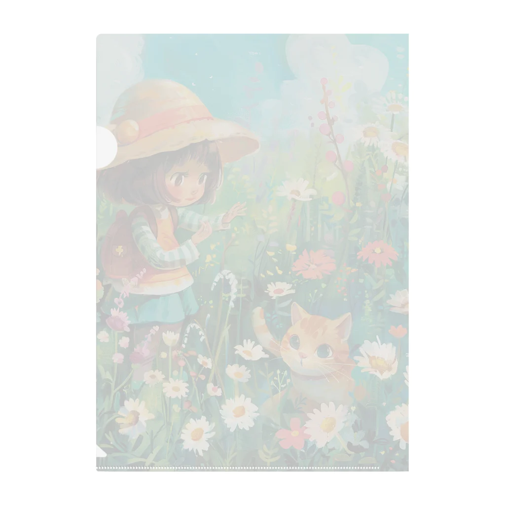 AQUAMETAVERSEのお花畑に囲まれる猫ちゃんと私 アメジスト 2846 Clear File Folder