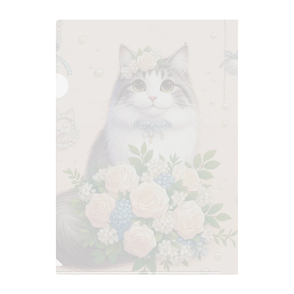 Y m @Y's shopの猫と薔薇　パールver. Clear File Folder