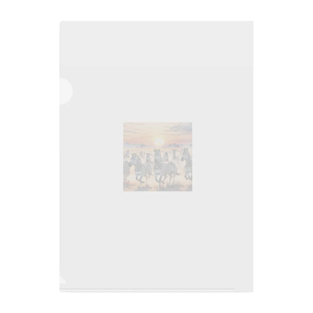 nigihayahiの夕焼けを走るシマウマ Clear File Folder