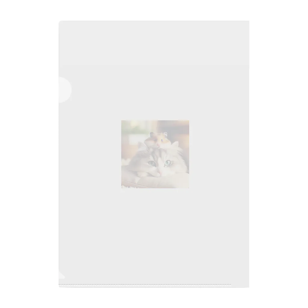 Cartoonの猫とハムスター仲良し Clear File Folder