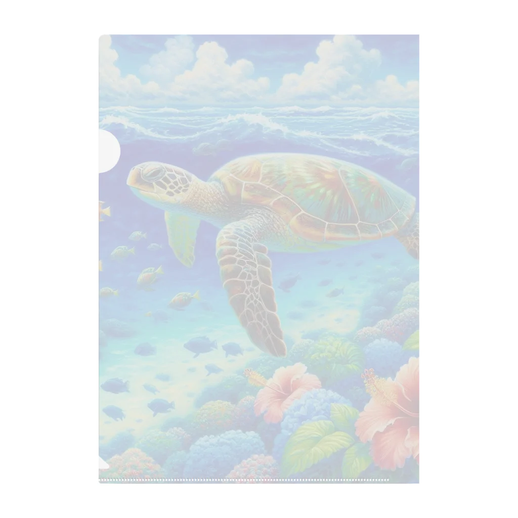 日本の風景 COOL JAPANの日本の風景:沖縄渡嘉志久ビーチの泳ぐ海がめ、Japanese scenery: Sea turtle swimming at Tokashiki Beach, Okinawa Clear File Folder