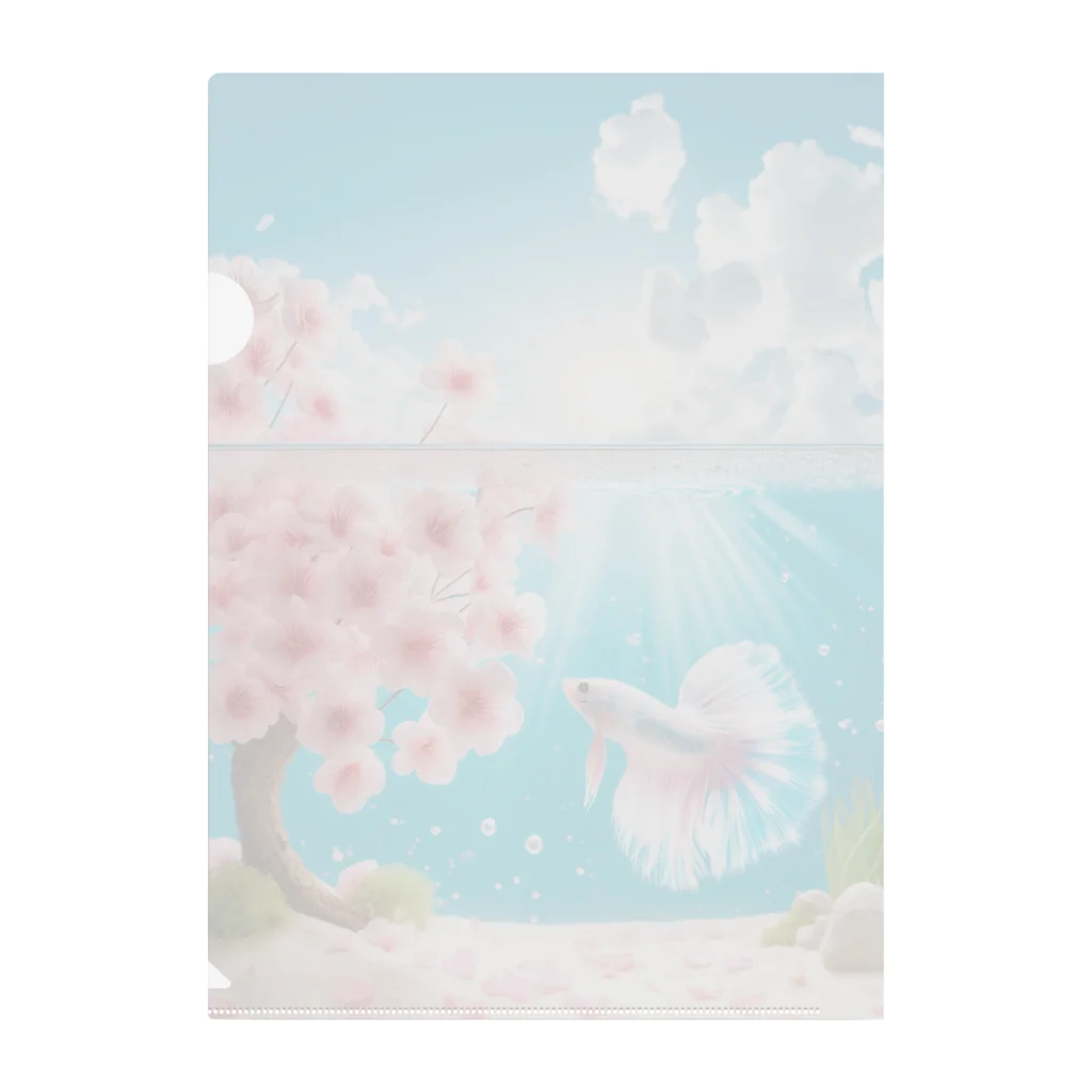 くちベタの桜の木とピンクハーフムーンベタ クリアファイル