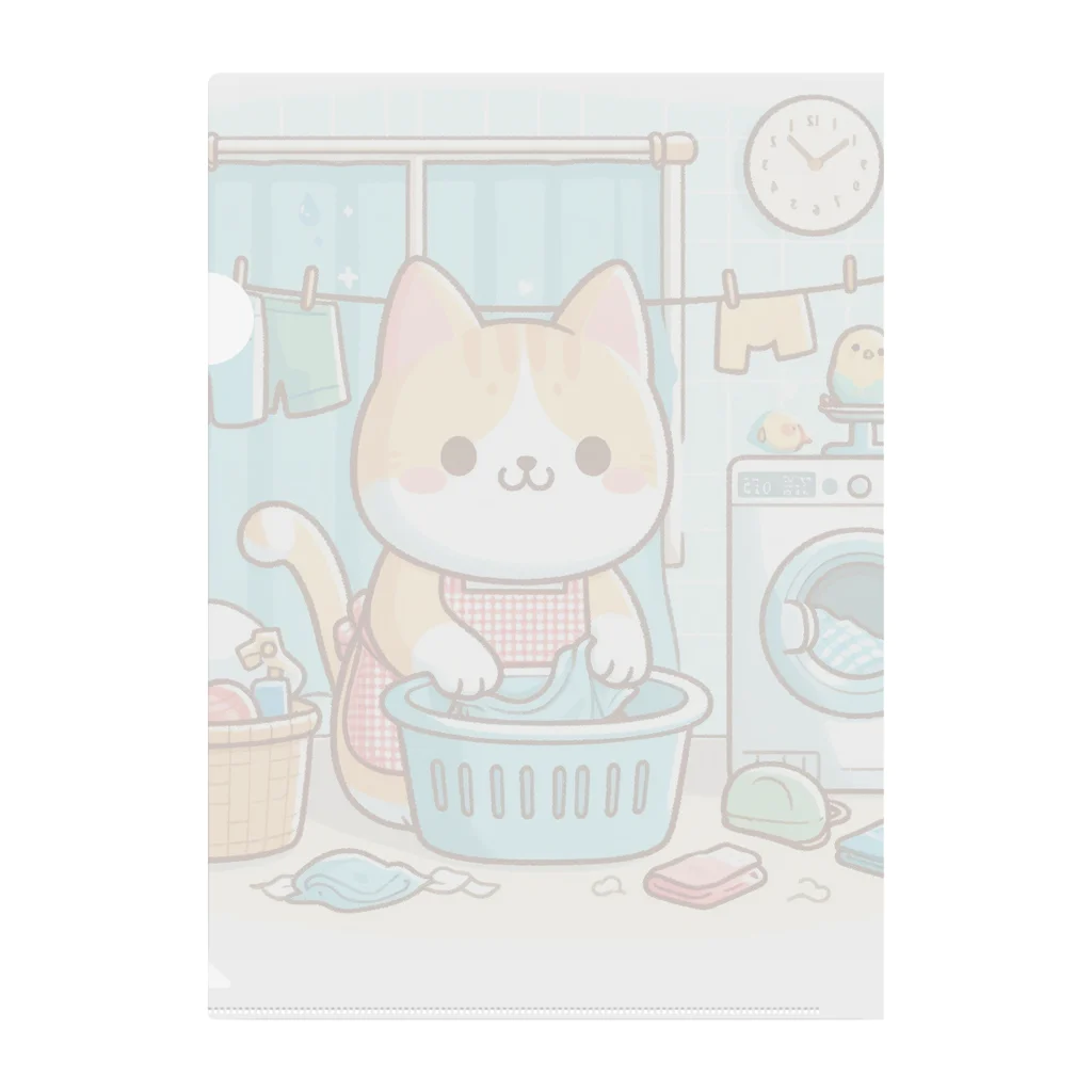 葉っぱのねこ　洗濯日和 Clear File Folder