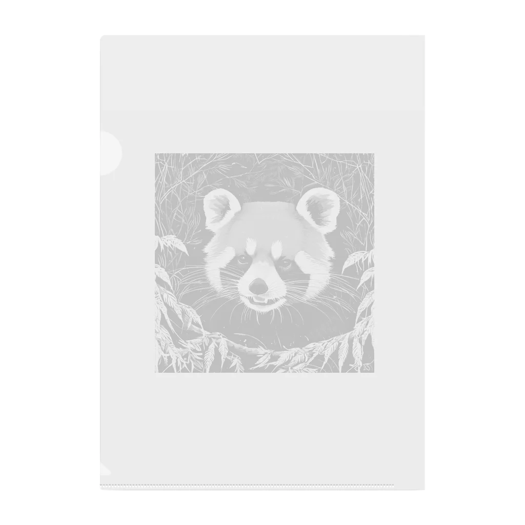 WithRedPandaの草の間から見つめるレッサー君（モノクロ） Clear File Folder