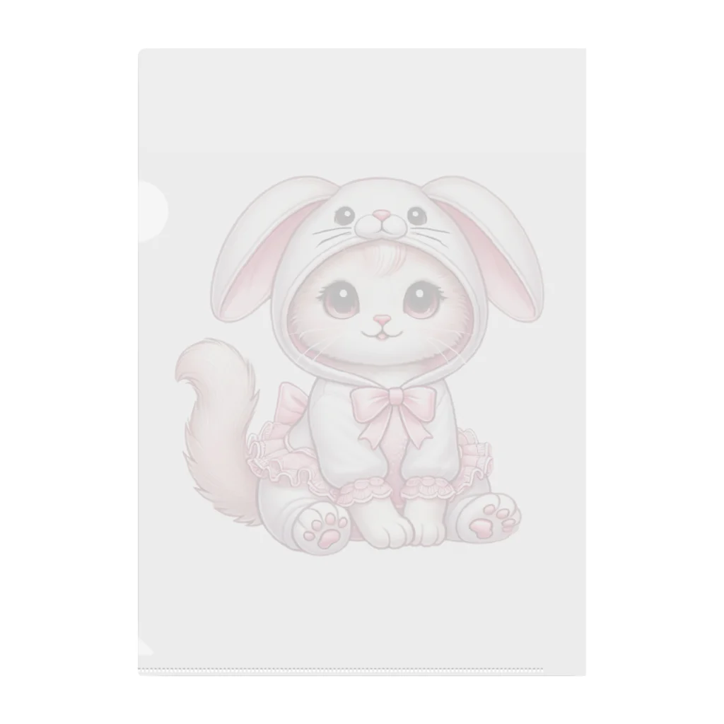 Snow-peaceのふわふわバニーコスチュームのかわいい子猫 Clear File Folder