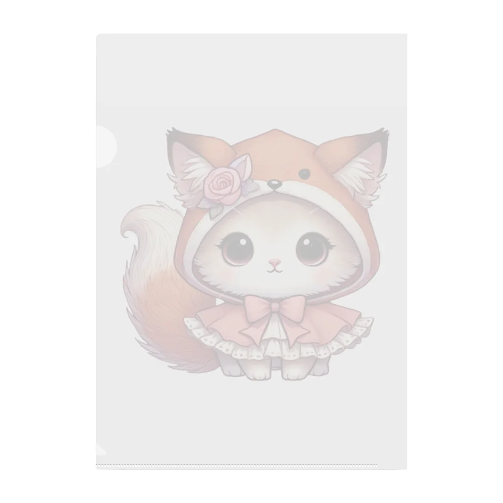 Snow-peaceの可愛いキツネのフードをかぶった子猫のイラスト Clear File Folder