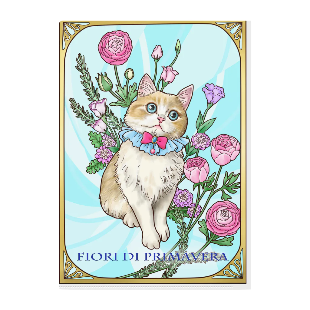Ａｔｅｌｉｅｒ　Ｈｅｕｒｅｕｘの春の花々と猫　Fiori di Primavera Ⅰ クリアファイル