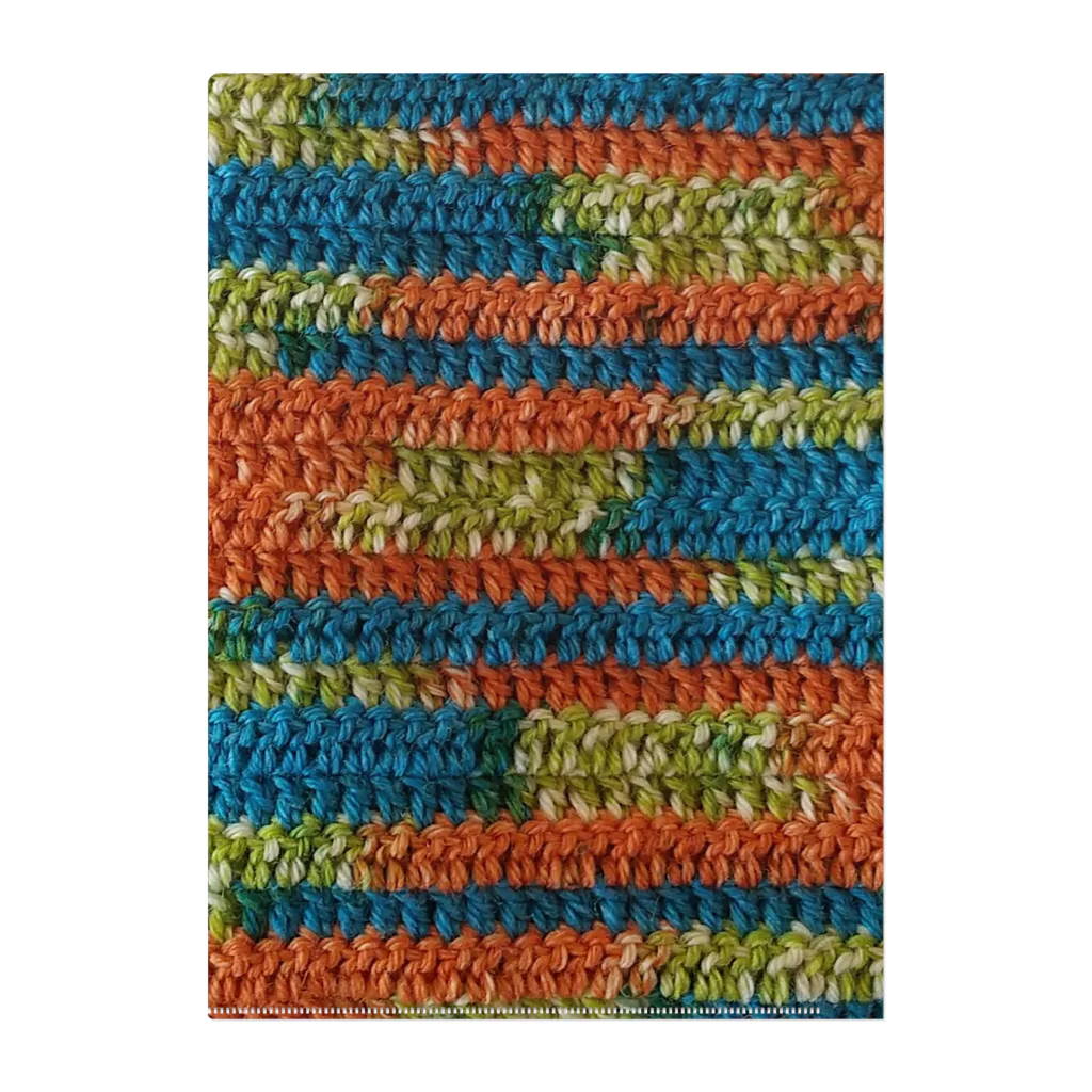 sandy-mのウール毛糸手編み柄カラフル オレンジ系 クリアファイル