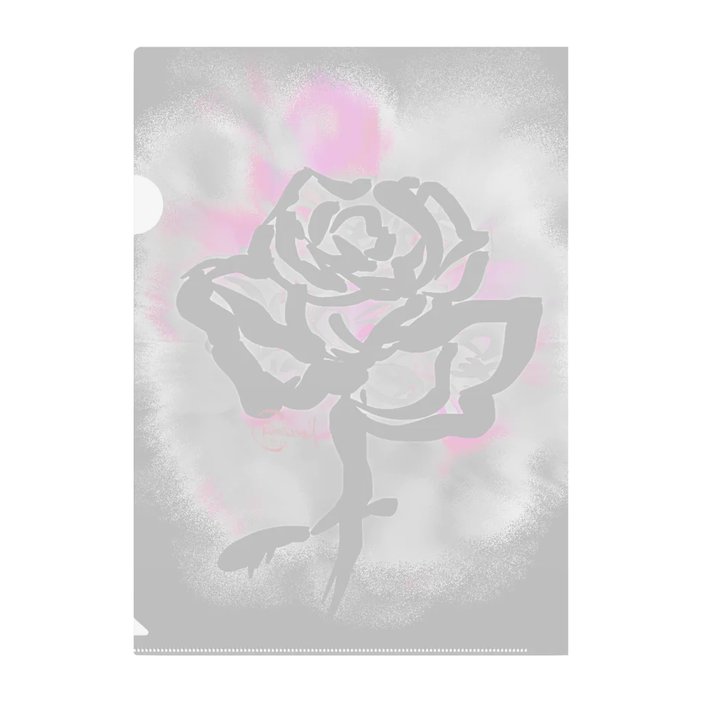 紅空月(kouzuki)designの和筆薔薇_pink Clear File Folder