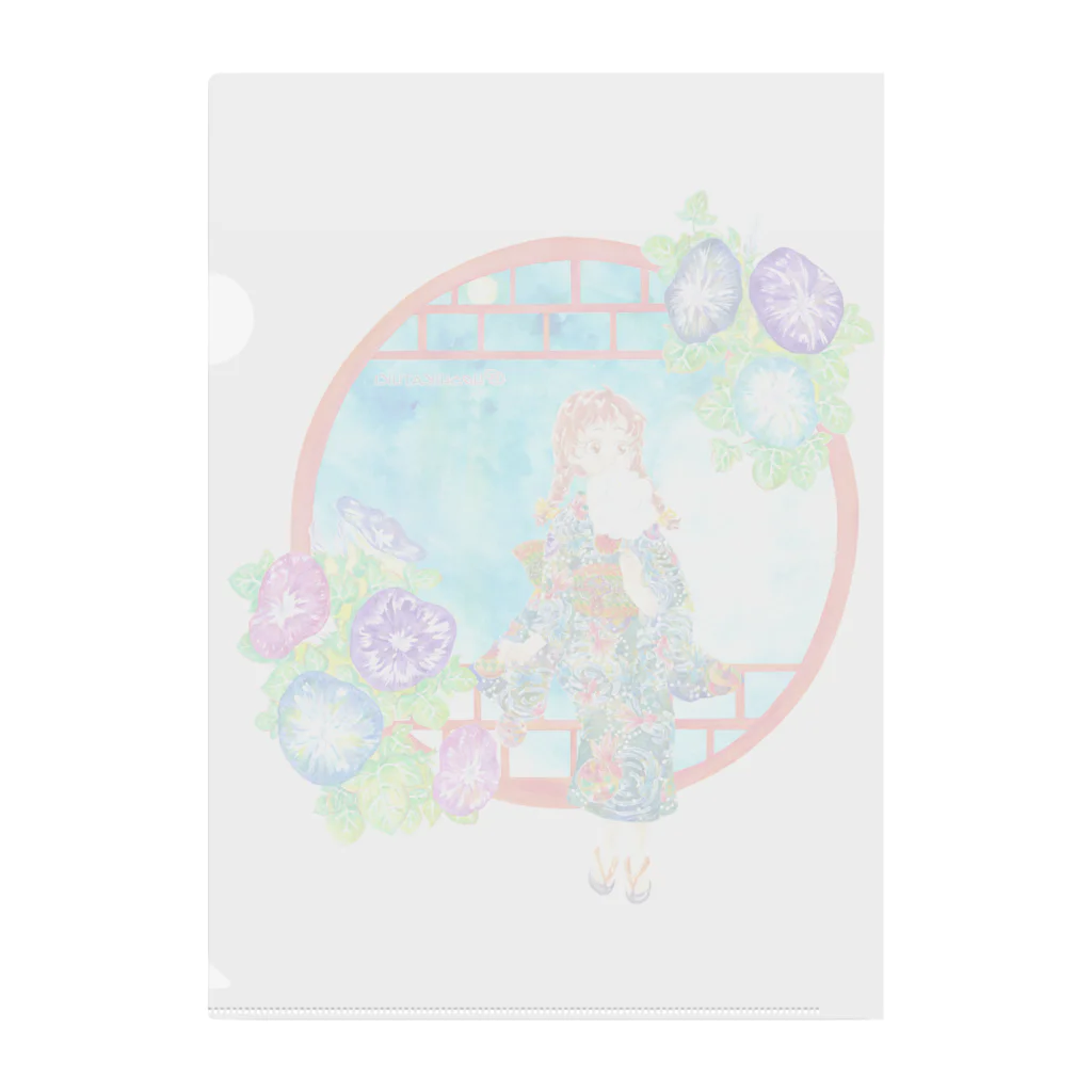 星架月の「窓際の夏」青空・朝顔縁・浴衣の女の子 Clear File Folder