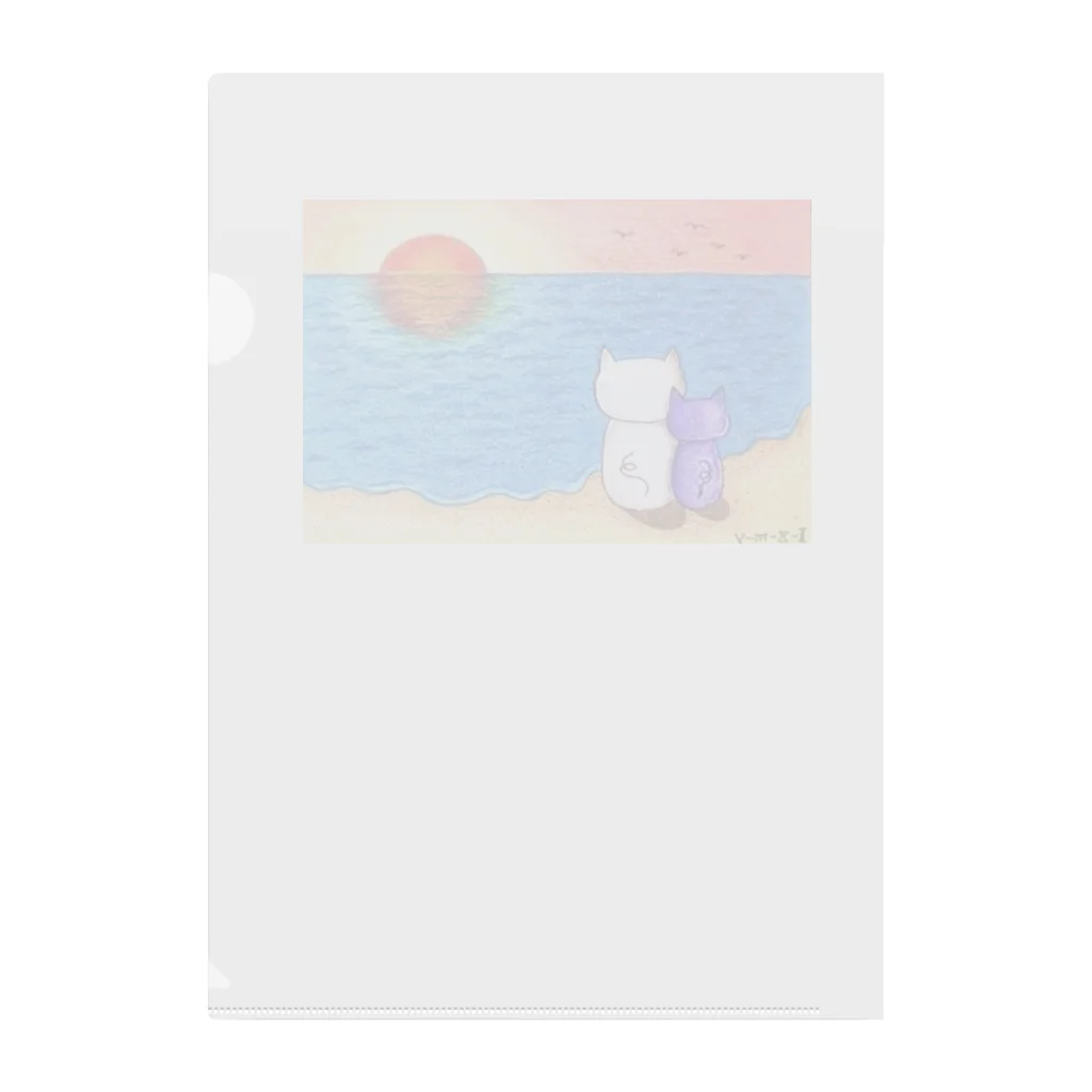 I-z-m-y's worksの沈みゆく夕日を見つめるネコ ～二人の世界～ Clear File Folder