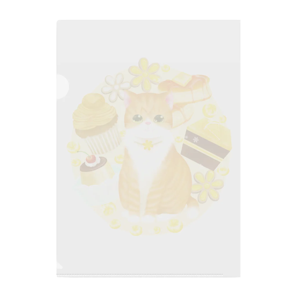 ネコのひたいのニャンコと美味しい時間シリーズ「YELLOW・スイーツ」 クリアファイル
