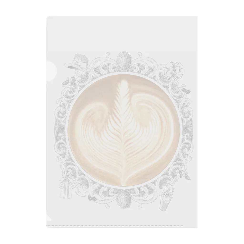 Prism coffee beanの【Lady's sweet coffee】ラテアート エレガンスリーフ / With accessories Clear File Folder