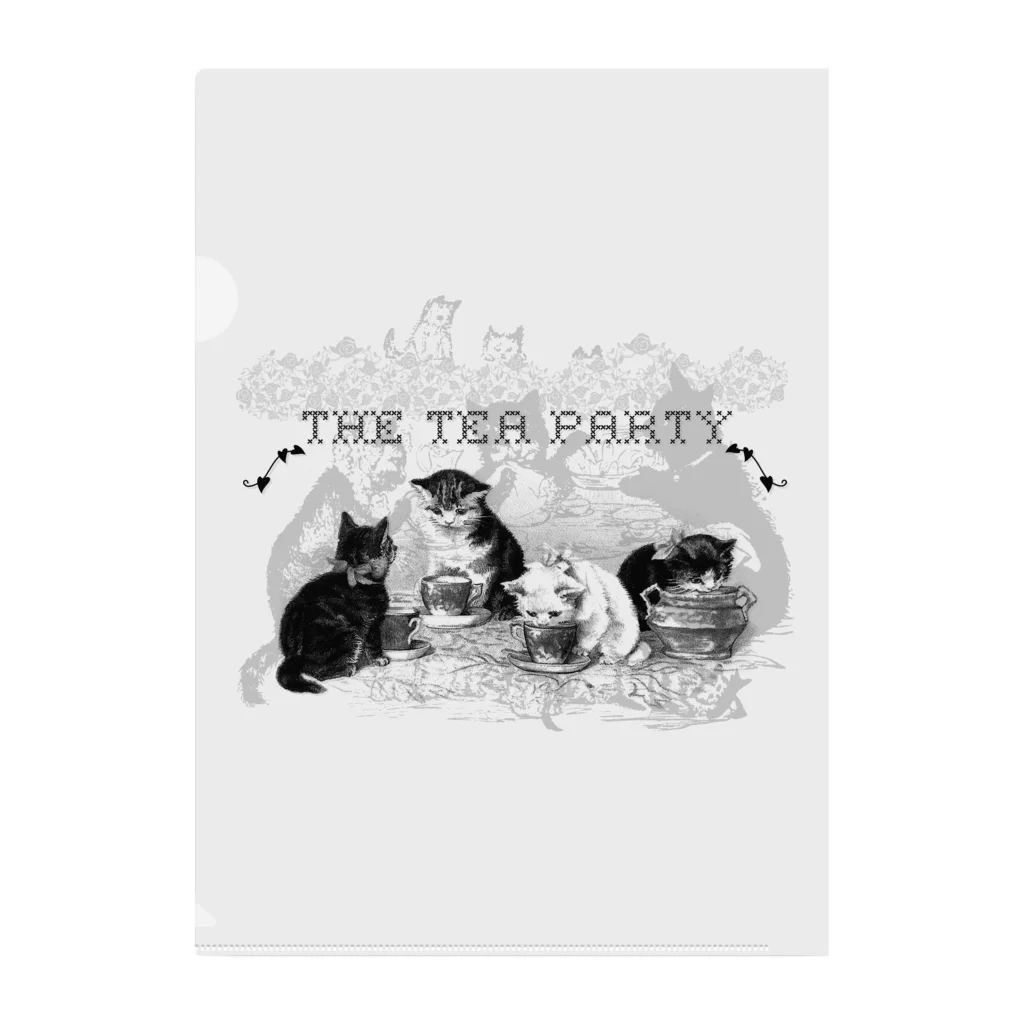 海賊猫 cocoのDonation Items for cats 『木曜の午後のお茶会』猫ちゃんたちのお茶会☕白黒 はちわれ タキシード☕薔薇 庭 猫の日 Clear File Folder