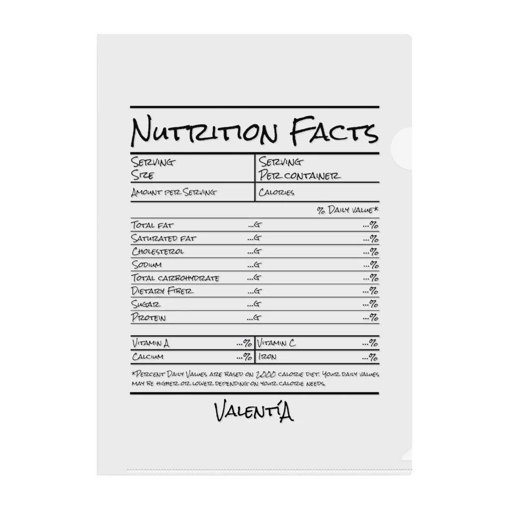 ValentíAの【nutrition facts series】 Clear File Folder