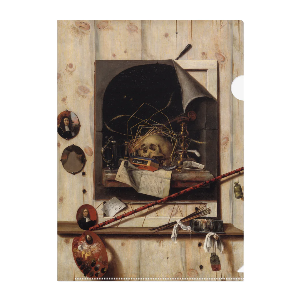 世界美術商店のヴァニタス画のあるアトリエの壁 / Trompe l'oeil with Studio Wall and Vanitas Still Life クリアファイル